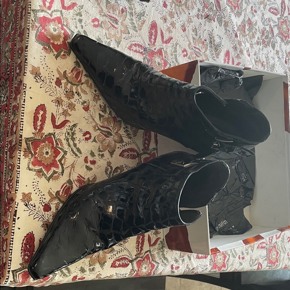 Donald J. Pliner Glossy Black Croc-Embossed Ankle Boots